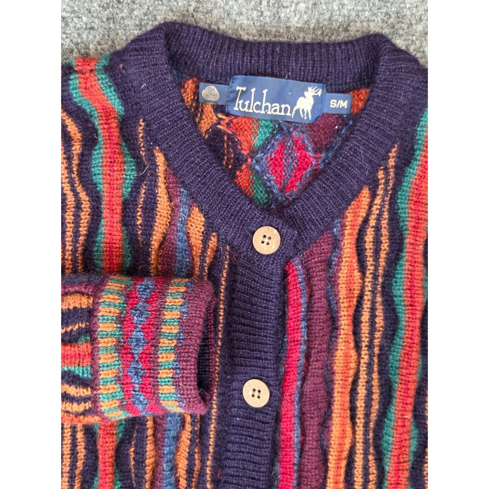 Tulchan Pure New Wool Cardigan Sweater Womens S/M Multi Color Stripe Coogi